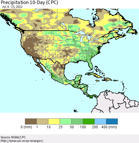 North America Precipitation 10-Day (CPC) Thematic Map For 7/6/2022 - 7/15/2022
