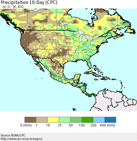 North America Precipitation 10-Day (CPC) Thematic Map For 7/11/2022 - 7/20/2022