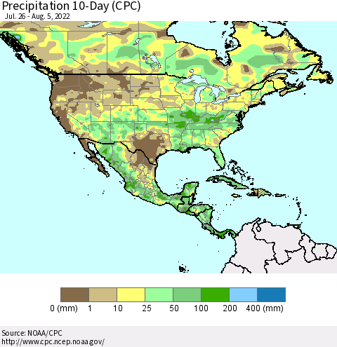 North America Precipitation 10-Day (CPC) Thematic Map For 7/26/2022 - 8/5/2022