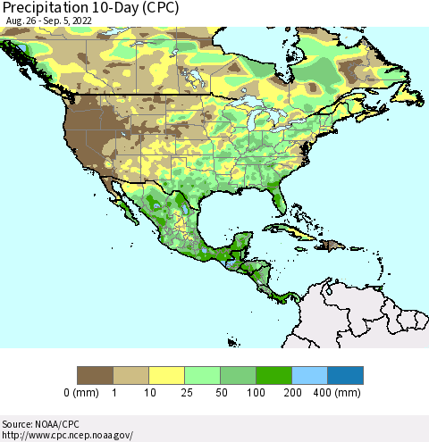 North America Precipitation 10-Day (CPC) Thematic Map For 8/26/2022 - 9/5/2022