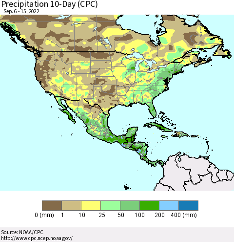 North America Precipitation 10-Day (CPC) Thematic Map For 9/6/2022 - 9/15/2022