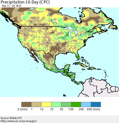 North America Precipitation 10-Day (CPC) Thematic Map For 9/11/2022 - 9/20/2022