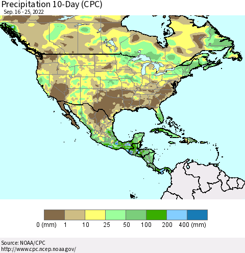 North America Precipitation 10-Day (CPC) Thematic Map For 9/16/2022 - 9/25/2022
