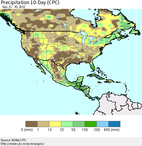 North America Precipitation 10-Day (CPC) Thematic Map For 9/21/2022 - 9/30/2022