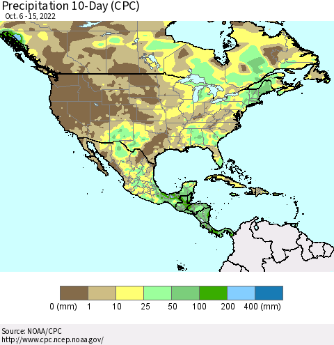 North America Precipitation 10-Day (CPC) Thematic Map For 10/6/2022 - 10/15/2022