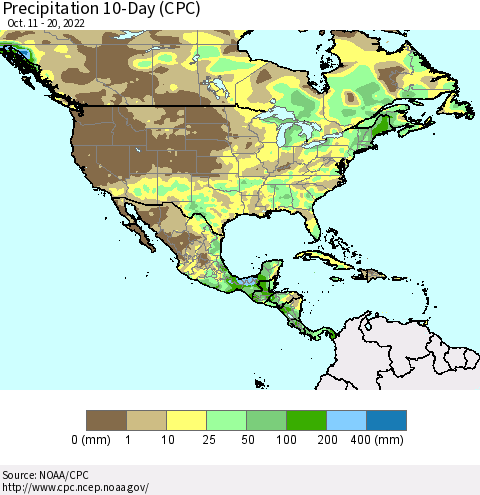 North America Precipitation 10-Day (CPC) Thematic Map For 10/11/2022 - 10/20/2022