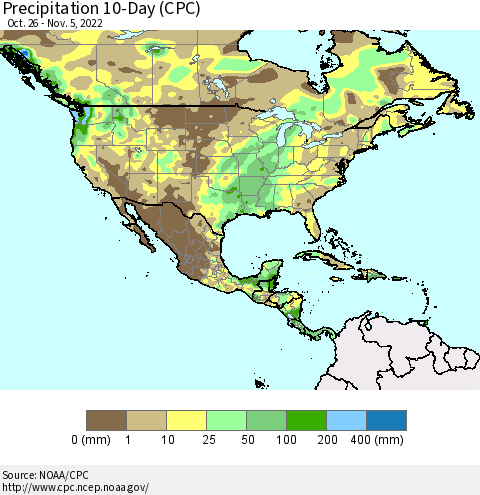 North America Precipitation 10-Day (CPC) Thematic Map For 10/26/2022 - 11/5/2022