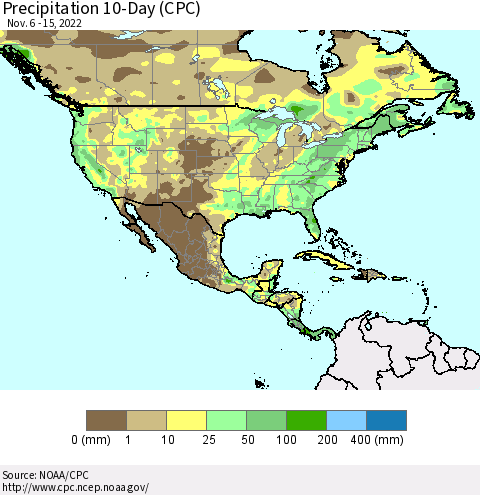 North America Precipitation 10-Day (CPC) Thematic Map For 11/6/2022 - 11/15/2022