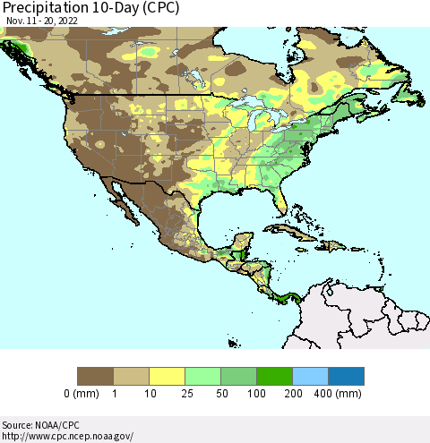 North America Precipitation 10-Day (CPC) Thematic Map For 11/11/2022 - 11/20/2022