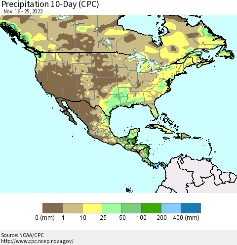 North America Precipitation 10-Day (CPC) Thematic Map For 11/16/2022 - 11/25/2022