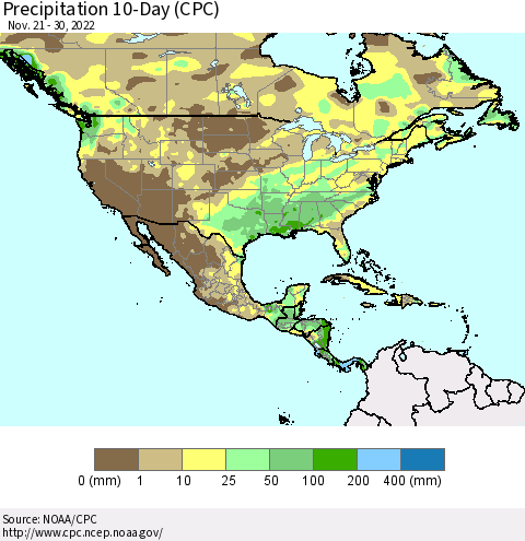 North America Precipitation 10-Day (CPC) Thematic Map For 11/21/2022 - 11/30/2022