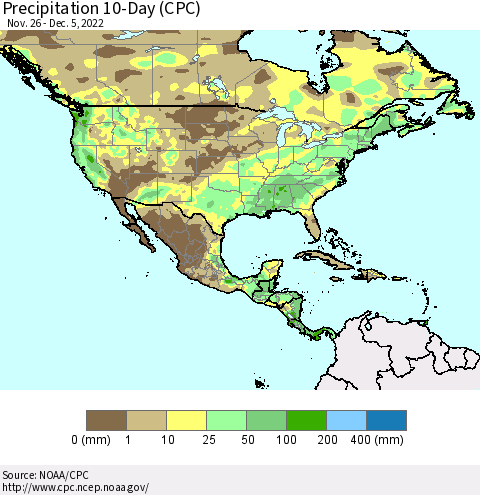 North America Precipitation 10-Day (CPC) Thematic Map For 11/26/2022 - 12/5/2022