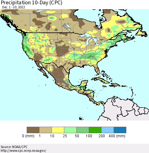 North America Precipitation 10-Day (CPC) Thematic Map For 12/1/2022 - 12/10/2022