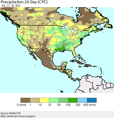 North America Precipitation 10-Day (CPC) Thematic Map For 12/11/2022 - 12/20/2022
