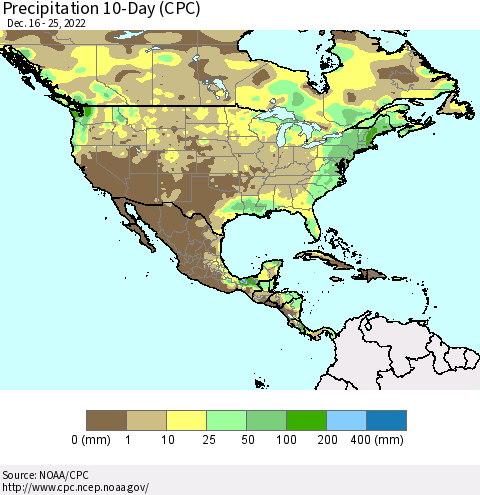 North America Precipitation 10-Day (CPC) Thematic Map For 12/16/2022 - 12/25/2022