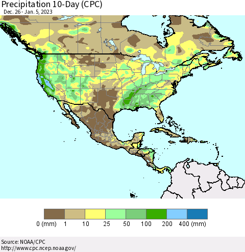 North America Precipitation 10-Day (CPC) Thematic Map For 12/26/2022 - 1/5/2023