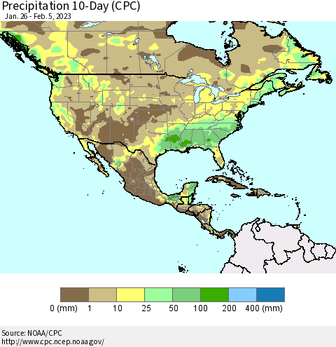 North America Precipitation 10-Day (CPC) Thematic Map For 1/26/2023 - 2/5/2023