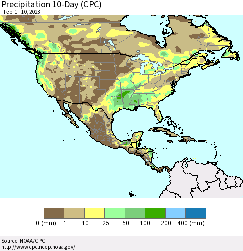 North America Precipitation 10-Day (CPC) Thematic Map For 2/1/2023 - 2/10/2023
