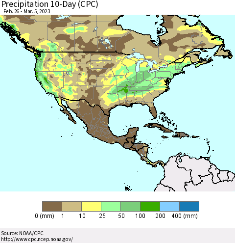 North America Precipitation 10-Day (CPC) Thematic Map For 2/26/2023 - 3/5/2023