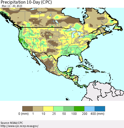 North America Precipitation 10-Day (CPC) Thematic Map For 3/11/2023 - 3/20/2023
