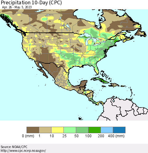North America Precipitation 10-Day (CPC) Thematic Map For 4/26/2023 - 5/5/2023
