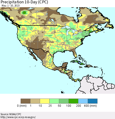 North America Precipitation 10-Day (CPC) Thematic Map For 5/1/2023 - 5/10/2023