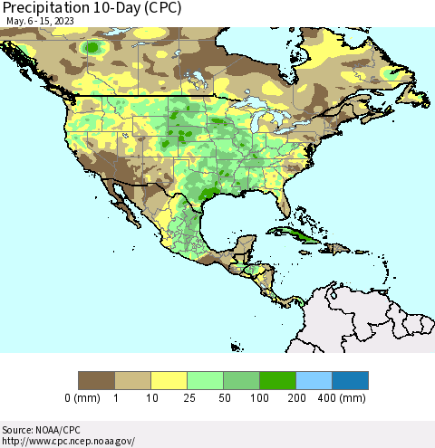 North America Precipitation 10-Day (CPC) Thematic Map For 5/6/2023 - 5/15/2023