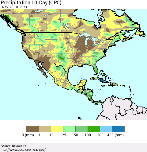 North America Precipitation 10-Day (CPC) Thematic Map For 5/21/2023 - 5/31/2023