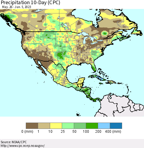 North America Precipitation 10-Day (CPC) Thematic Map For 5/26/2023 - 6/5/2023
