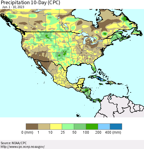 North America Precipitation 10-Day (CPC) Thematic Map For 6/1/2023 - 6/10/2023