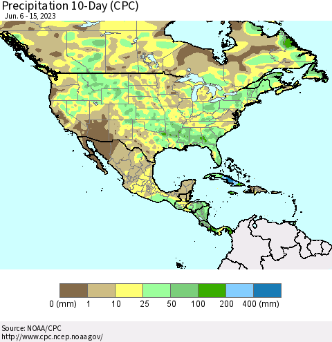 North America Precipitation 10-Day (CPC) Thematic Map For 6/6/2023 - 6/15/2023