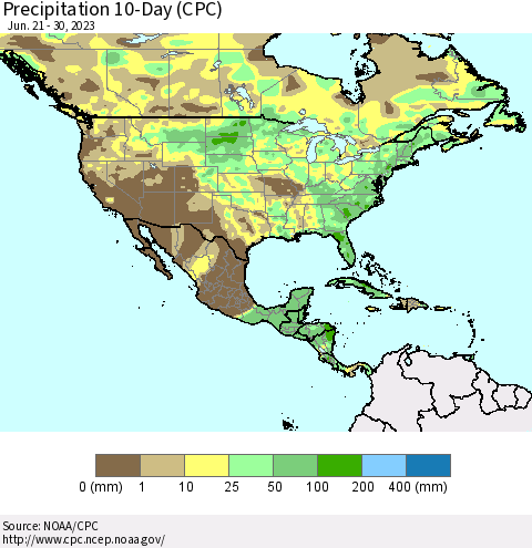 North America Precipitation 10-Day (CPC) Thematic Map For 6/21/2023 - 6/30/2023