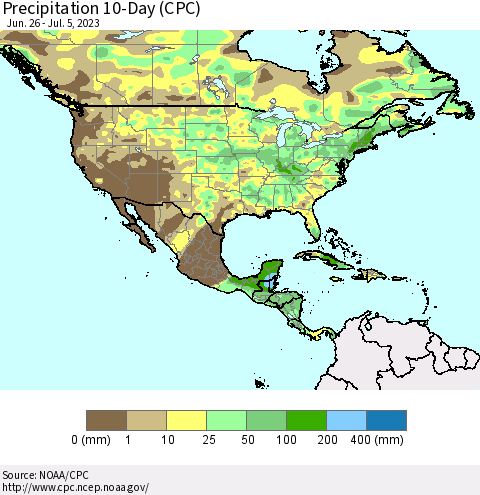 North America Precipitation 10-Day (CPC) Thematic Map For 6/26/2023 - 7/5/2023