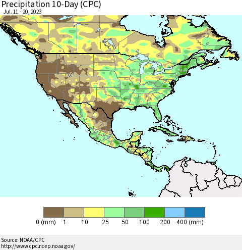 North America Precipitation 10-Day (CPC) Thematic Map For 7/11/2023 - 7/20/2023
