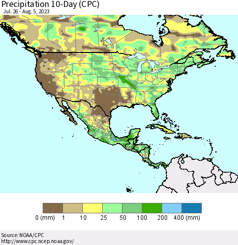 North America Precipitation 10-Day (CPC) Thematic Map For 7/26/2023 - 8/5/2023