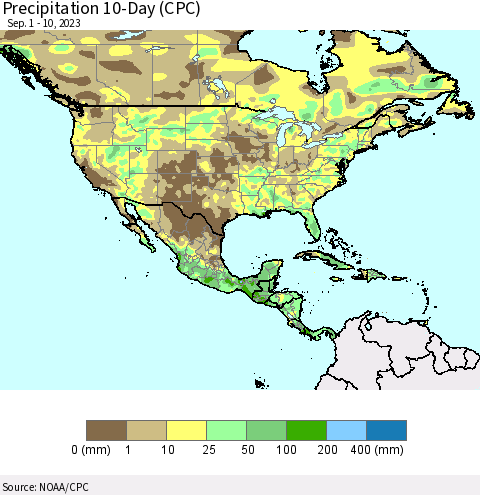 North America Precipitation 10-Day (CPC) Thematic Map For 9/1/2023 - 9/10/2023
