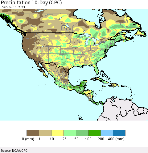 North America Precipitation 10-Day (CPC) Thematic Map For 9/6/2023 - 9/15/2023