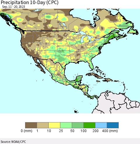 North America Precipitation 10-Day (CPC) Thematic Map For 9/11/2023 - 9/20/2023