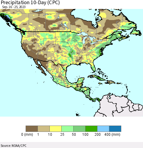 North America Precipitation 10-Day (CPC) Thematic Map For 9/16/2023 - 9/25/2023