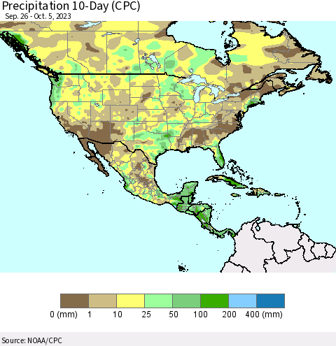 North America Precipitation 10-Day (CPC) Thematic Map For 9/26/2023 - 10/5/2023
