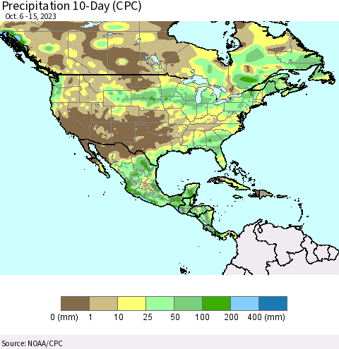 North America Precipitation 10-Day (CPC) Thematic Map For 10/6/2023 - 10/15/2023