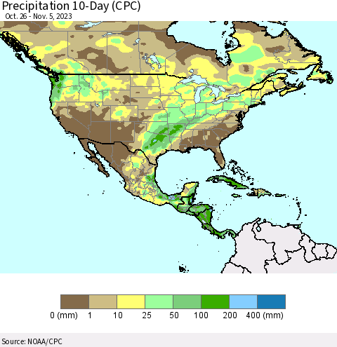 North America Precipitation 10-Day (CPC) Thematic Map For 10/26/2023 - 11/5/2023