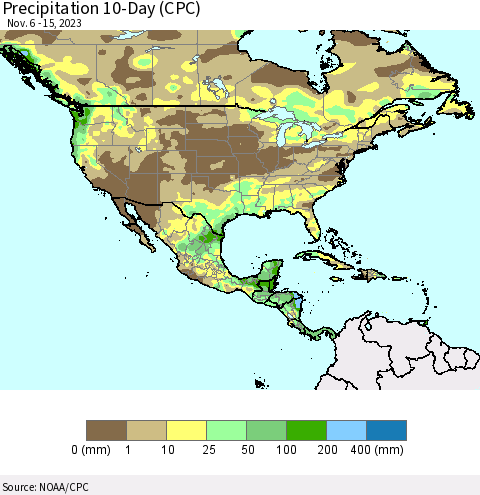 North America Precipitation 10-Day (CPC) Thematic Map For 11/6/2023 - 11/15/2023