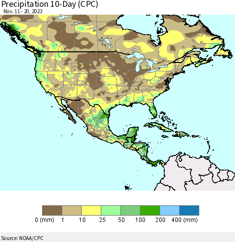North America Precipitation 10-Day (CPC) Thematic Map For 11/11/2023 - 11/20/2023