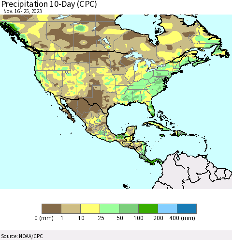 North America Precipitation 10-Day (CPC) Thematic Map For 11/16/2023 - 11/25/2023