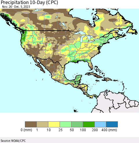 North America Precipitation 10-Day (CPC) Thematic Map For 11/26/2023 - 12/5/2023