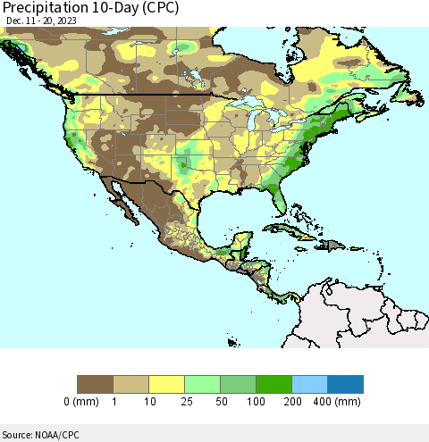North America Precipitation 10-Day (CPC) Thematic Map For 12/11/2023 - 12/20/2023