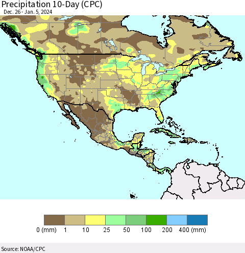 North America Precipitation 10-Day (CPC) Thematic Map For 12/26/2023 - 1/5/2024