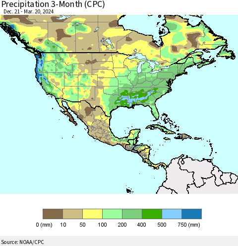 North America Precipitation 3-Month (CPC) Thematic Map For 12/21/2023 - 3/20/2024