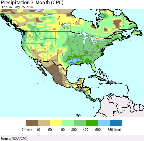 North America Precipitation 3-Month (CPC) Thematic Map For 2/26/2024 - 5/25/2024